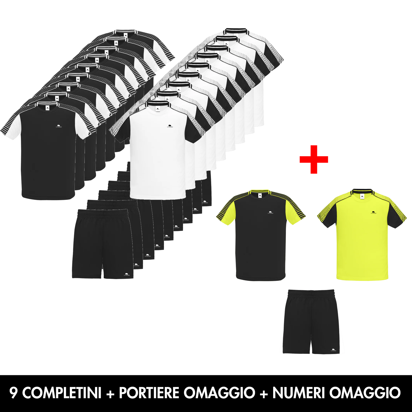 Kit 9 Completi Calcio Doppia Maglietta Casa/Fuori Casa + Portiere Omaggio + Numeri Omaggio - vari colori 0525